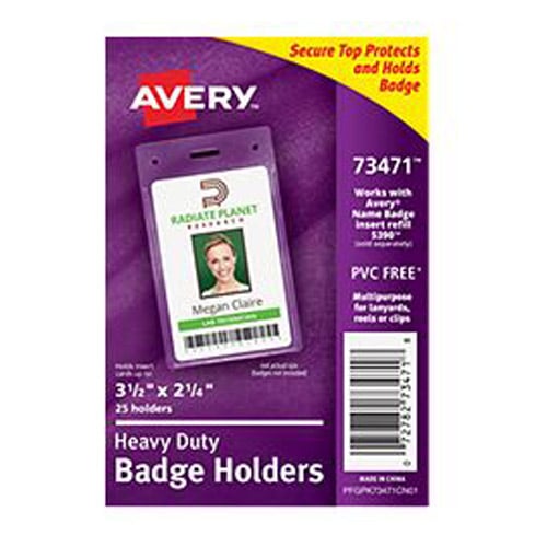 Avery 2-1/4" x 3-1/2" Portrait Clear Heavy Duty Secure Top Badge Holders 25pk - 73471