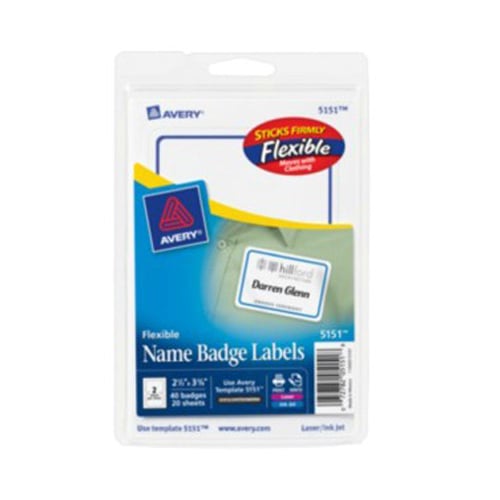 Avery 2-11/32" x 3-3/8" Blue Border Flexible Self-Adhesive Name Badge Labels 40pk - 5151
