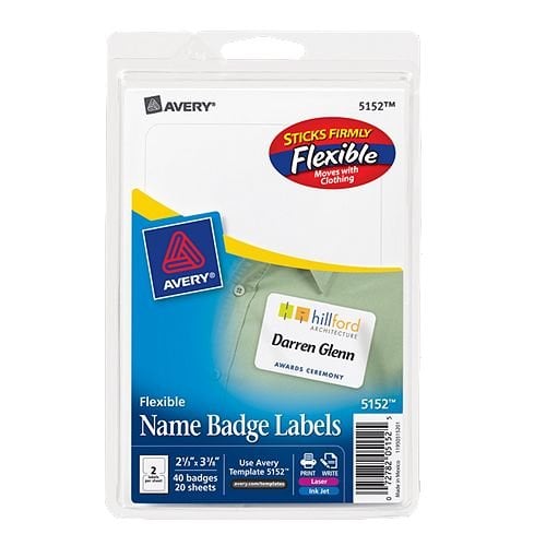 Avery 2-11/32" x 3-3/8" White Flexible Self-Adhesive Name Badge Labels - 40pk