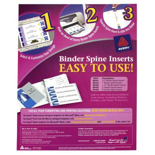 Avery 2" White Binder Spine Inserts 20pk - 89107 - Clearance Sale