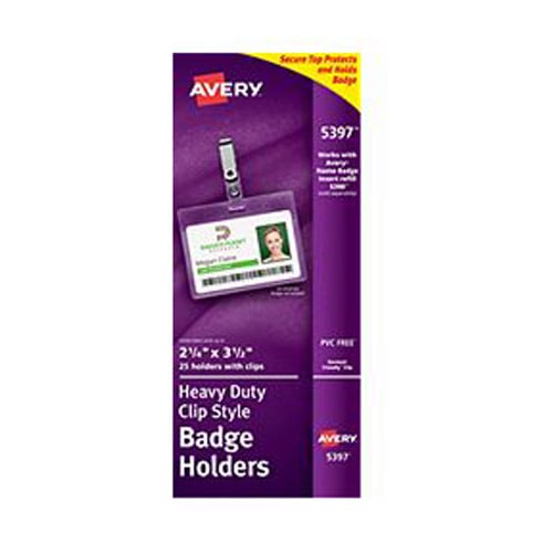 Avery 3-1/2" x 2-1/4" Landscape Clear Clip Style Badge Holders - 25pk