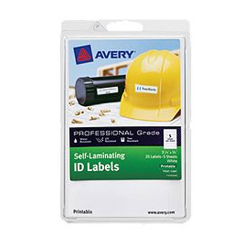 Avery 3-1/4" x 3/4" White Printable Heavy Duty Self-Laminating ID Labels - 25pk