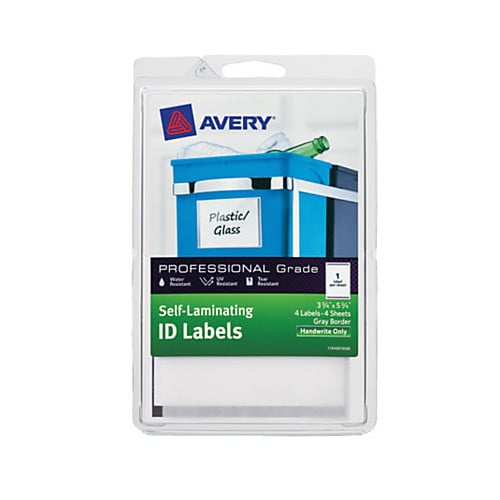 Avery 3-3/4" x 5-3/4" Gray Border Handwrite Only Heavy Duty Self-Laminating ID Labels - 4pk