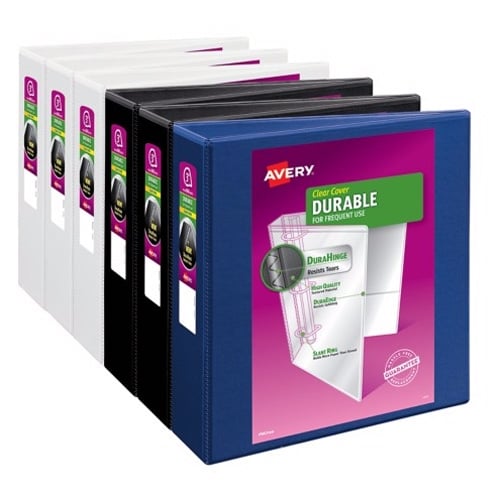 Avery 3" Assorted Durable Slant Ring View Binders 6pk - 17048