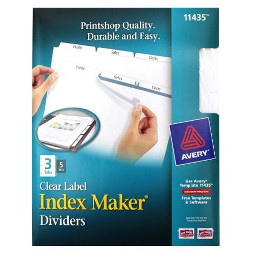 Avery 3-tab 11" x 8.5" Clear Label Punched Dividers 5 sets - 11435