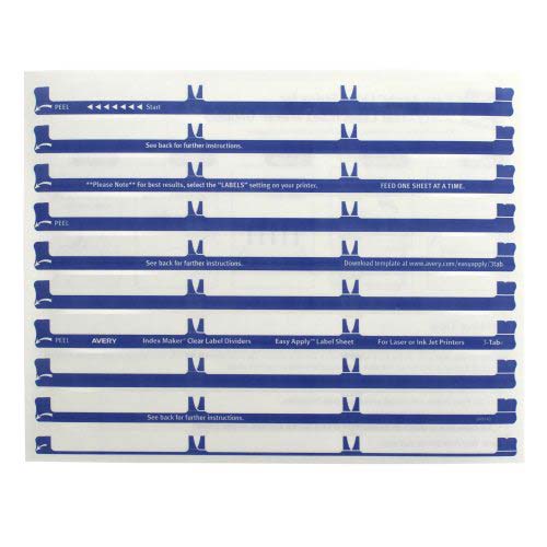 Avery 3-tab 11" x 8.5" Clear Label Punched Dividers 5 sets - 11435