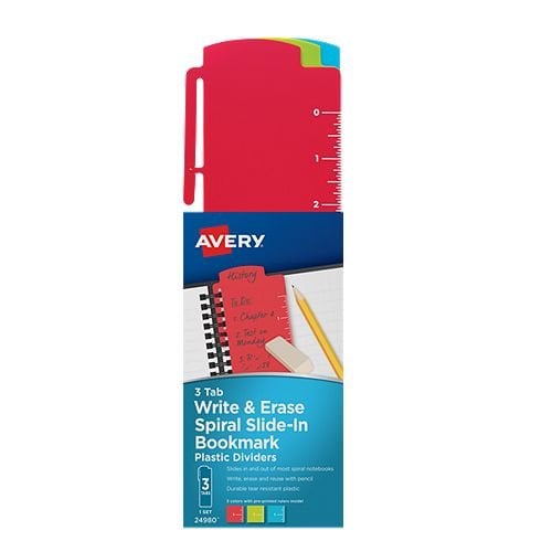 Avery 3" x 10-1/2" Write & Erase Spiral Slide-In Plastic Bookmark Dividers 1 set - 24980