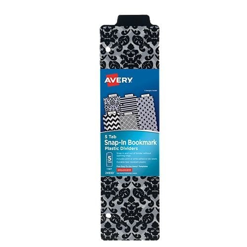Avery 3" x 11-1/2" Black & White Stylish Tabbed Snap-In Plastic Bookmark Dividers 1 set - 24930
