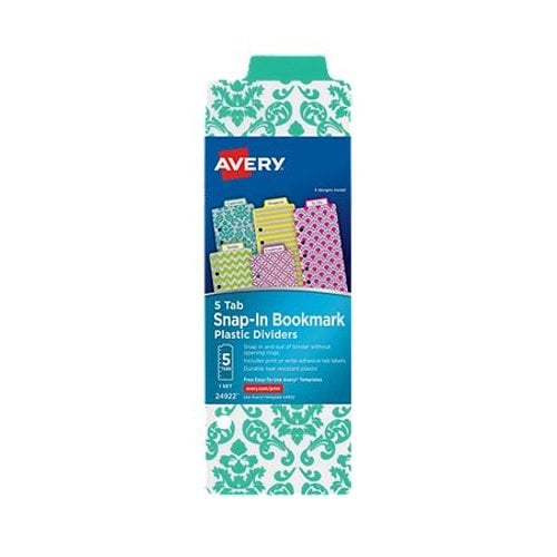 Avery 3" x 9" Multicolor Stylish Tabbed Snap-In Plastic Bookmark Dividers 1 set - 24922