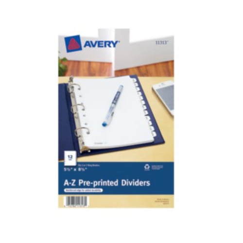 Avery 5.5" x 8.5" Mini White A-Z Tab Pre-printed Tab Dividers 1 set - 11313