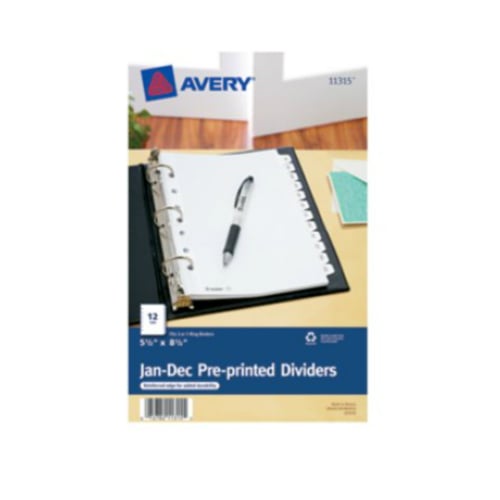 Avery 5.5" x 8.5" Mini White Jan-Dec Tab Pre-printed Tab Dividers 1 set - 11315 - Clearance Sale