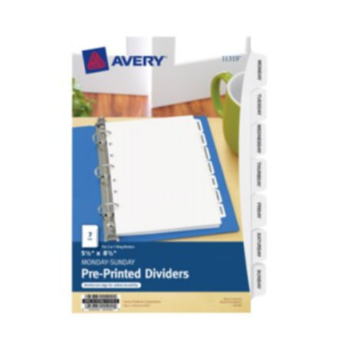Avery 5.5" x 8.5" Mini White Monday-Sunday Tab Pre-printed Tab Dividers 1 set - 11319