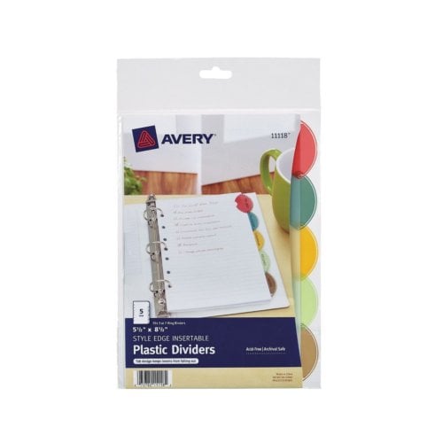 Avery 5.5" x 8.5" Multicolor 5-Tab Style Edge Plastic Insertable Dividers 1 set - 11118