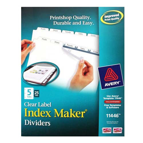 Avery 5-tab 11" x 8.5" Clear Label Punched Dividers 25 sets - 11446