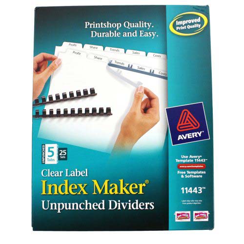 Avery 5-tab 11" x 8.5" Clear Label Unpunched Dividers 25pk - 11443 - Clearance Sale