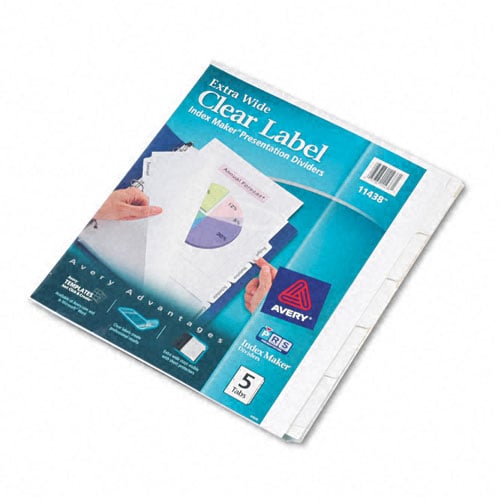 Avery 5-tab 11" x 9" Clear Label 3-hole Punched Dividers 1 set-11438