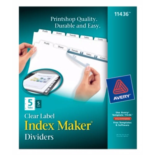 Avery 5-tab 11" x 8.5" Clear Label Punched Dividers 5 sets - 11436