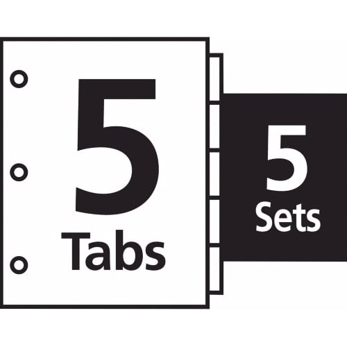 Avery 5-tab 11" x 8.5" Clear Label Punched Dividers 5 sets - 11436