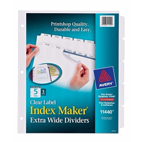 Avery 5-tab 11" x 9" Clear Label 3-hole Punched Dividers 5pk - 11440