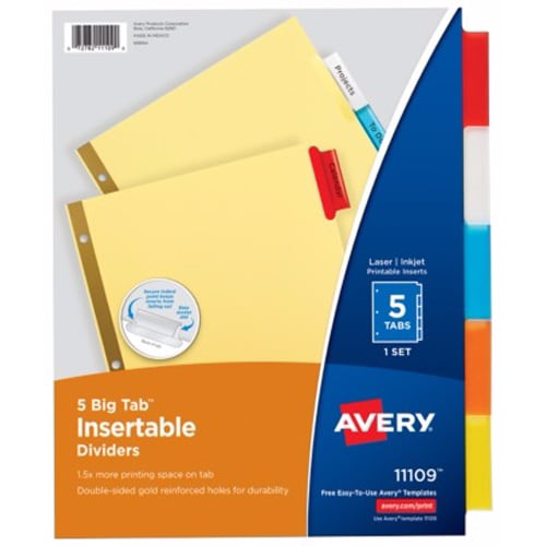 Avery 5-tab Big Tab Paper Work Saver Multicolor Dividers - 11109 - Clearance Sale