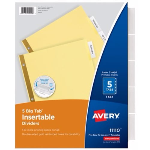 Avery 5-tab Clear Dividers Buff Paper WorkSaver Big Tab - 11110