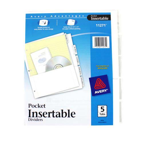 Avery 5-tab Clear Insertable WorkSaver Pocket Dividers - 11271