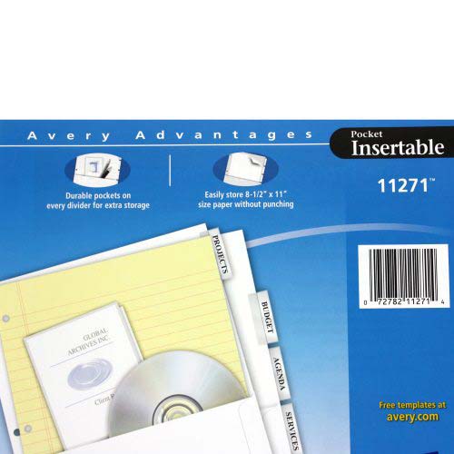 Avery 5-tab Clear Insertable WorkSaver Pocket Dividers - 11271