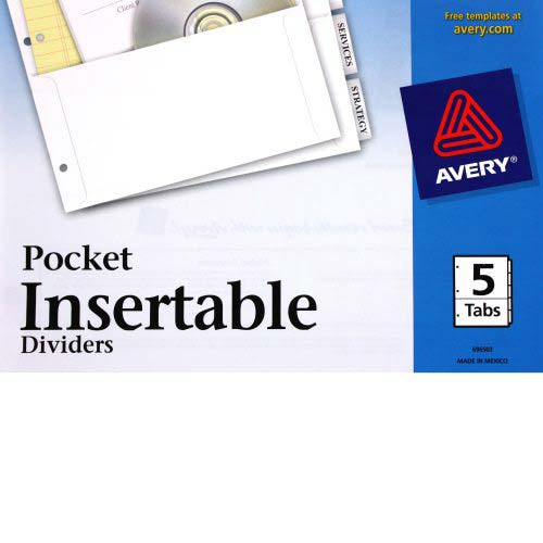 Avery 5-tab Clear Insertable WorkSaver Pocket Dividers - 11271