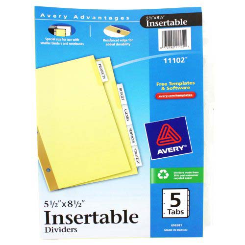 Avery 5-tab Clear WorkSaver Insertable Tab Dividers - 11102