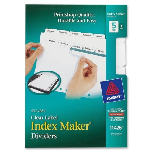 Avery 5-Tab Index Maker Clear Label Dividers with White Tabs - 1 Set