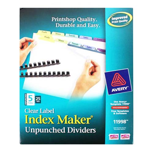 Avery 5-Tab Multicolor Clear Label Unpunched Dividers (25pk) - 11998