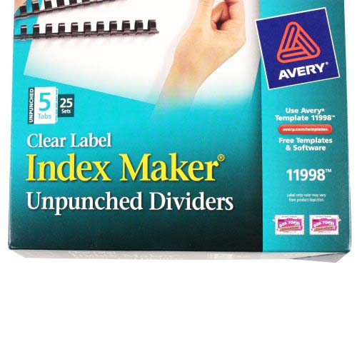 Avery 5-Tab Multicolor Clear Label Unpunched Dividers (25pk) - 11998