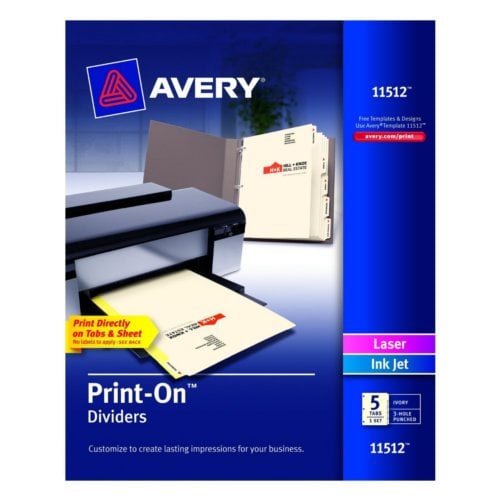Avery 5-Tab Print-On Dividers with Ivory Tabs - 1 Set