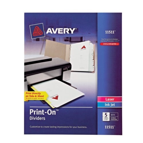 Avery 5-Tab Print-On Dividers with White Tabs 1 set - 11511 - Clearance Sale