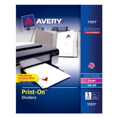 Avery 5-Tab Print-On Dividers with White Tabs 25 sets - 11517 - Clearance Sale