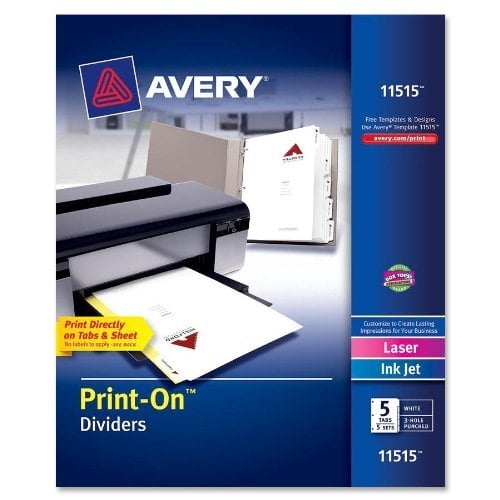 Avery 5-Tab Print-On Dividers with White Tabs 5 sets - 11515