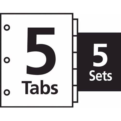 Avery 5-tab Red 11" x 8.5" White Dividers  (5pk) - 11412