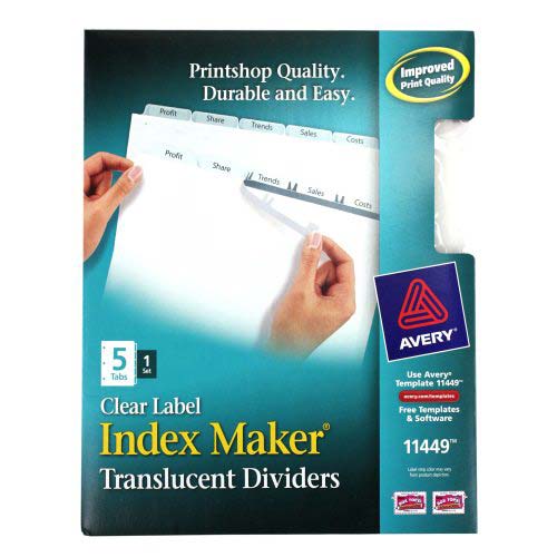Avery 5-tab Translucent 11" x 8.5" Translucent Dividers 1 set - 11449