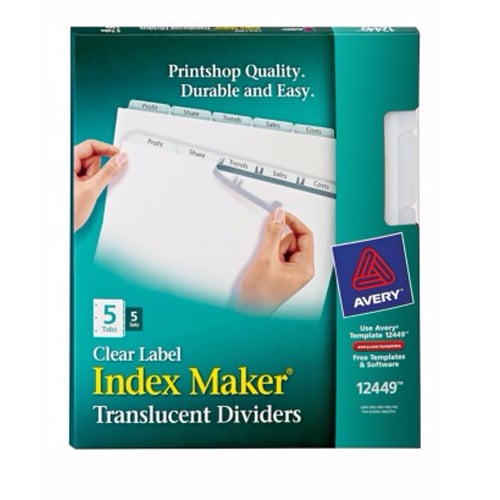 Avery 5-tab Translucent 11" x 8.5" Translucent Dividers 5pk - 12449