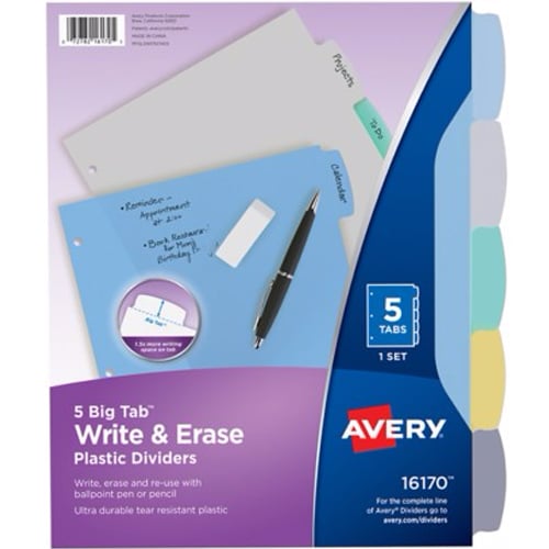 Avery 5-tab Translucent Durable Write-On Reference Index - 16170