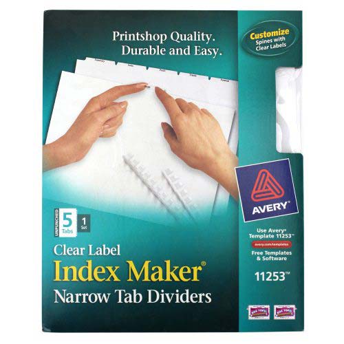 Avery 5-tab White 11" x 8.5" Clear Label Dividers 1 set - 11253