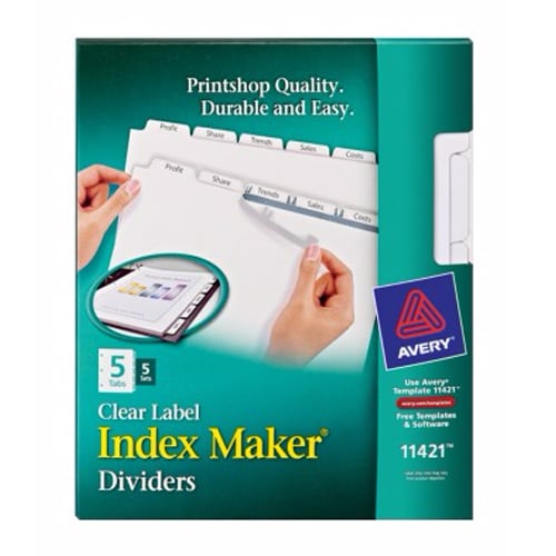 Avery 5-tab White 11" x 8.5" Clear Label Dividers 5pk - 11421