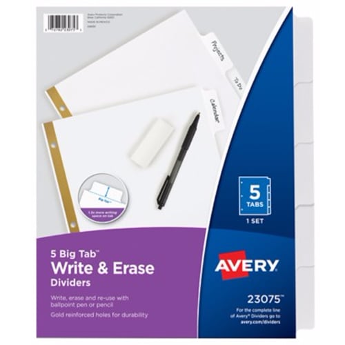 Avery 5-tab White Big Tab Write-On Dividers - 23075