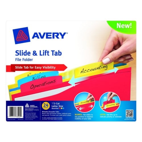 Avery 8.5" x 11" Assorted Slide & Lift Tab File Folders with Plastic Tabs - 24pk