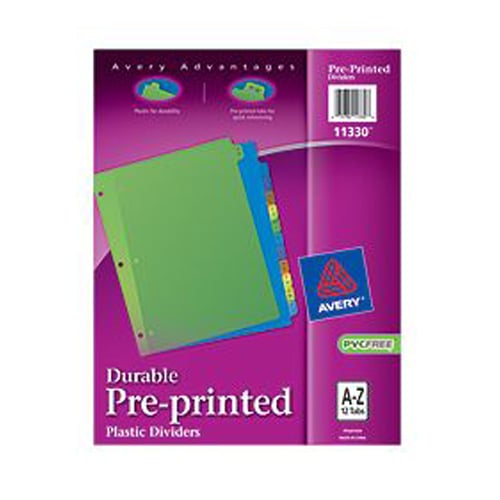 Avery 8.5" x 11" Multicolor A-Z Tab Plastic Pre-printed Tab Dividers 1 set - 11330