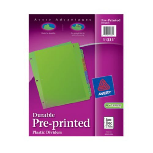 Avery 8.5" x 11" Multicolor Jan-Dec Tab Plastic Pre-printed Tab Dividers 1 set - 11331