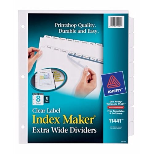 Avery 8-tab 11.25" x 9.25" Clear Label 3-hole Punched Dividers - 11441 - Clearance Sale