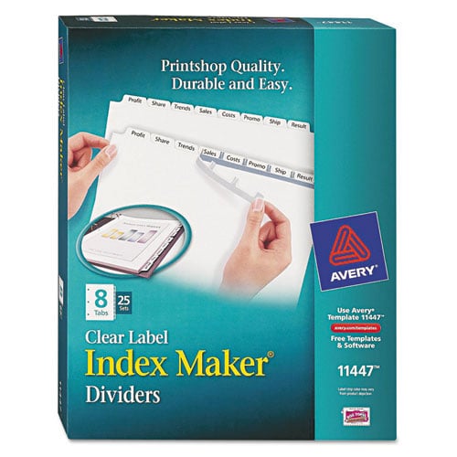 Avery 8-tab 11" x 8.5" Clear Label Punched Dividers 25 sets - 11447