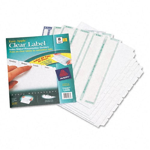 Avery 8-tab 11" x 8.5" Clear Label Punched Dividers 5 sets - 11437