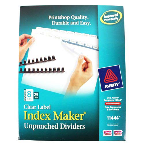 Avery 8-tab 11" x 8.5" Clear Label Unpunched Dividers 25pk - 11444